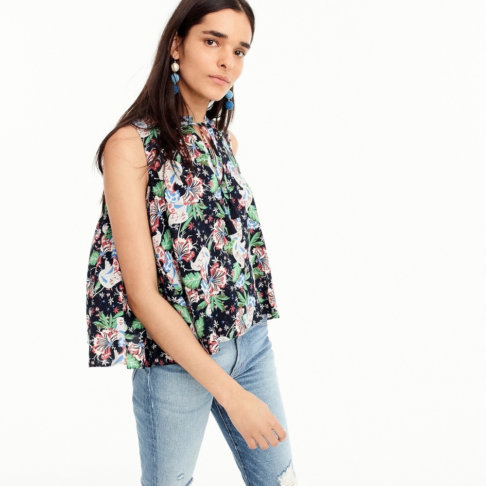 NWT J. Crew Drapey Tie-Front Top in‎ Island Floral